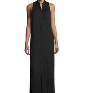 HAUTE HIPPIE Black Maxi Dress, Button Down Front, Side Slits, Size XS